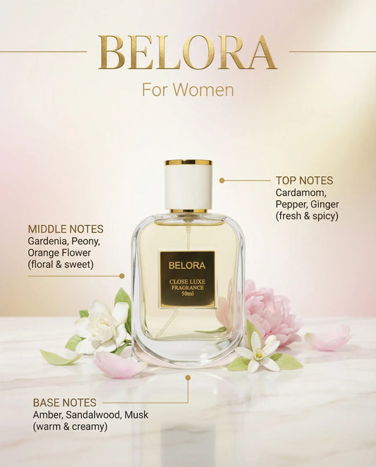 BELORA — Luxury Perfume for Women | Soft • Floral • Spicy • Warm Amber CloseLuxe